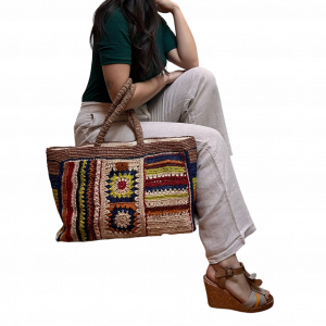 SAC MIRANA GM EN RAPHIA MULTICOLORE